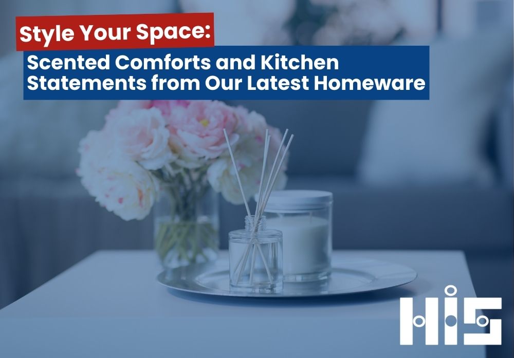 livingroom setting. Candle and diffuser take centre focus with a vase of flowers in the background. Blog title and subheading place along to the top of the image along side a highland industrial supplies logo.