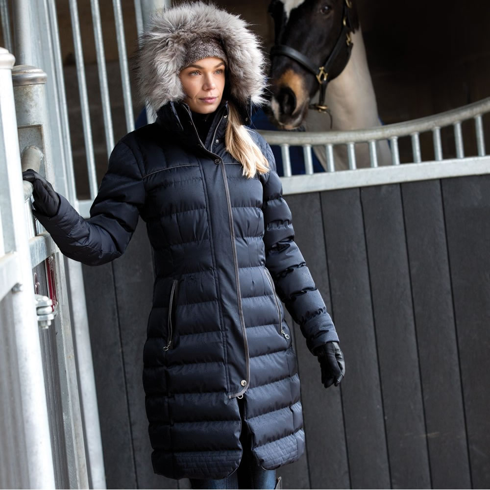 navy long quilted coat